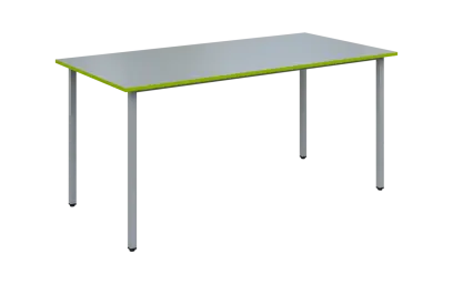 JSB 160N Jídelní stůl 1600 x 800 mm, deska šedá s hranou jarní zeleň / podnož stříbrná